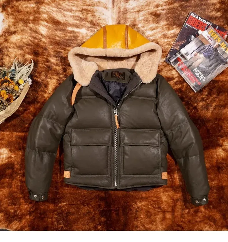 100% Natural Sheepskin Jacket: Fashionable Street Leatherwear for Moto Riders