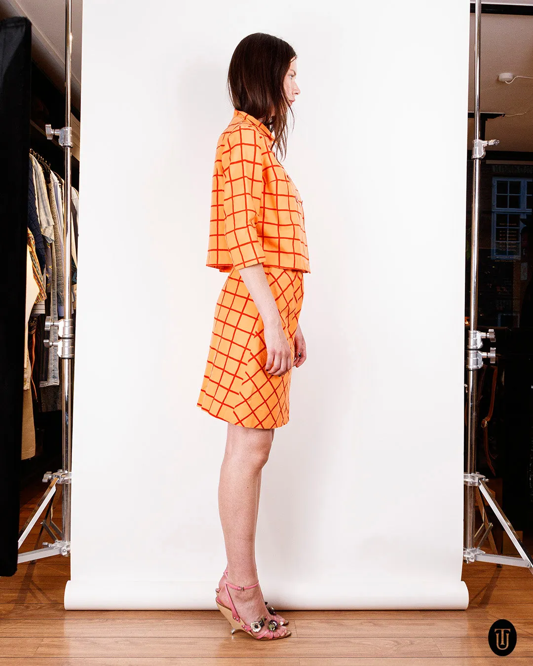 1960s Marimekko Orange Skirt Suit S