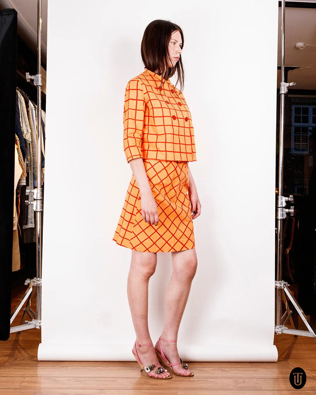 1960s Marimekko Orange Skirt Suit S