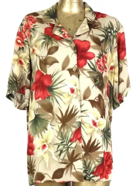 70s Tropical Hawaiian Floral Collared Half Sleeve Button Up Shirt