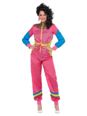 80s Colour Block Pink Ski Shell Suit Costume