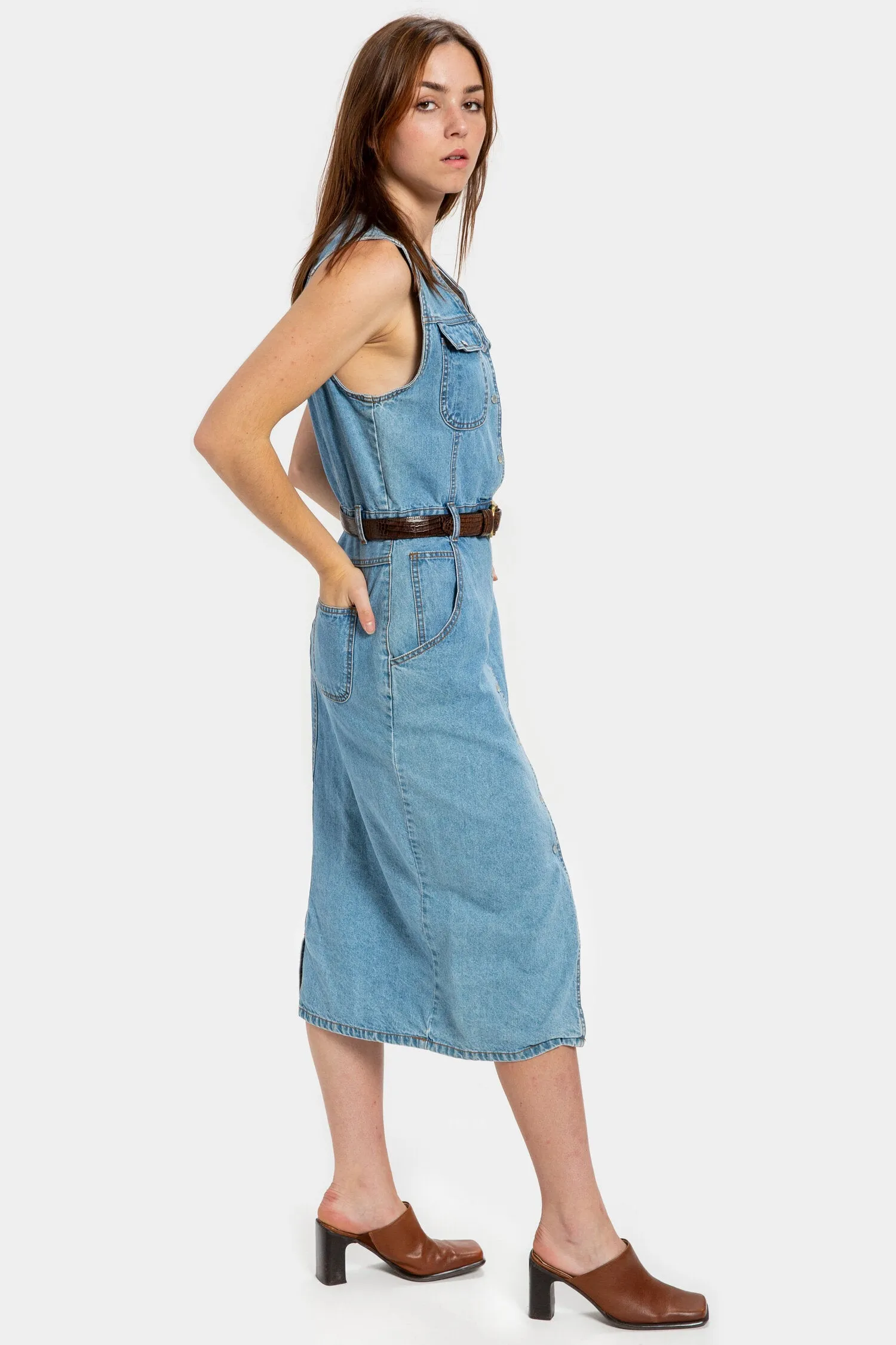 80s Sleeveless Denim Dress M