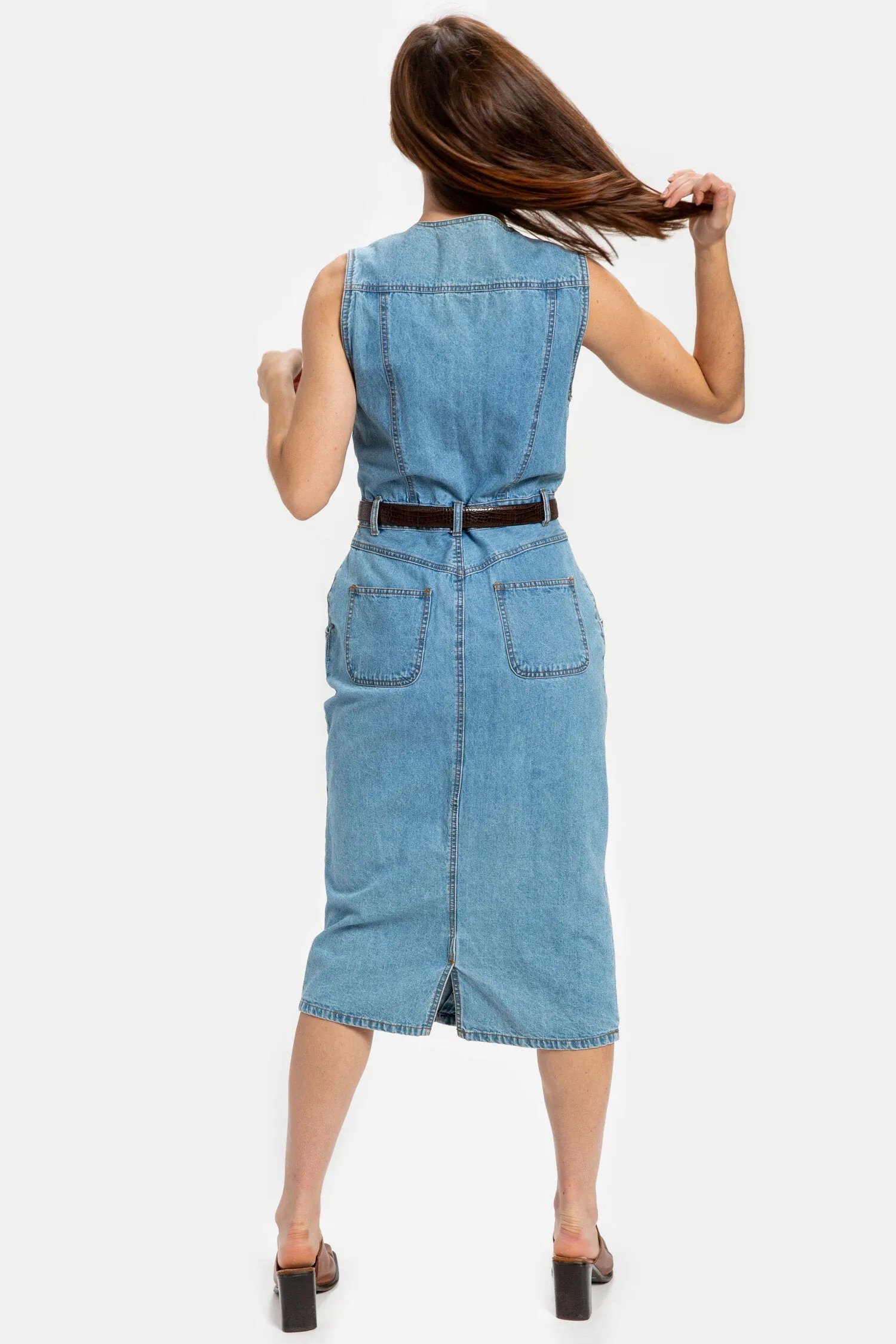 80s Sleeveless Denim Dress M