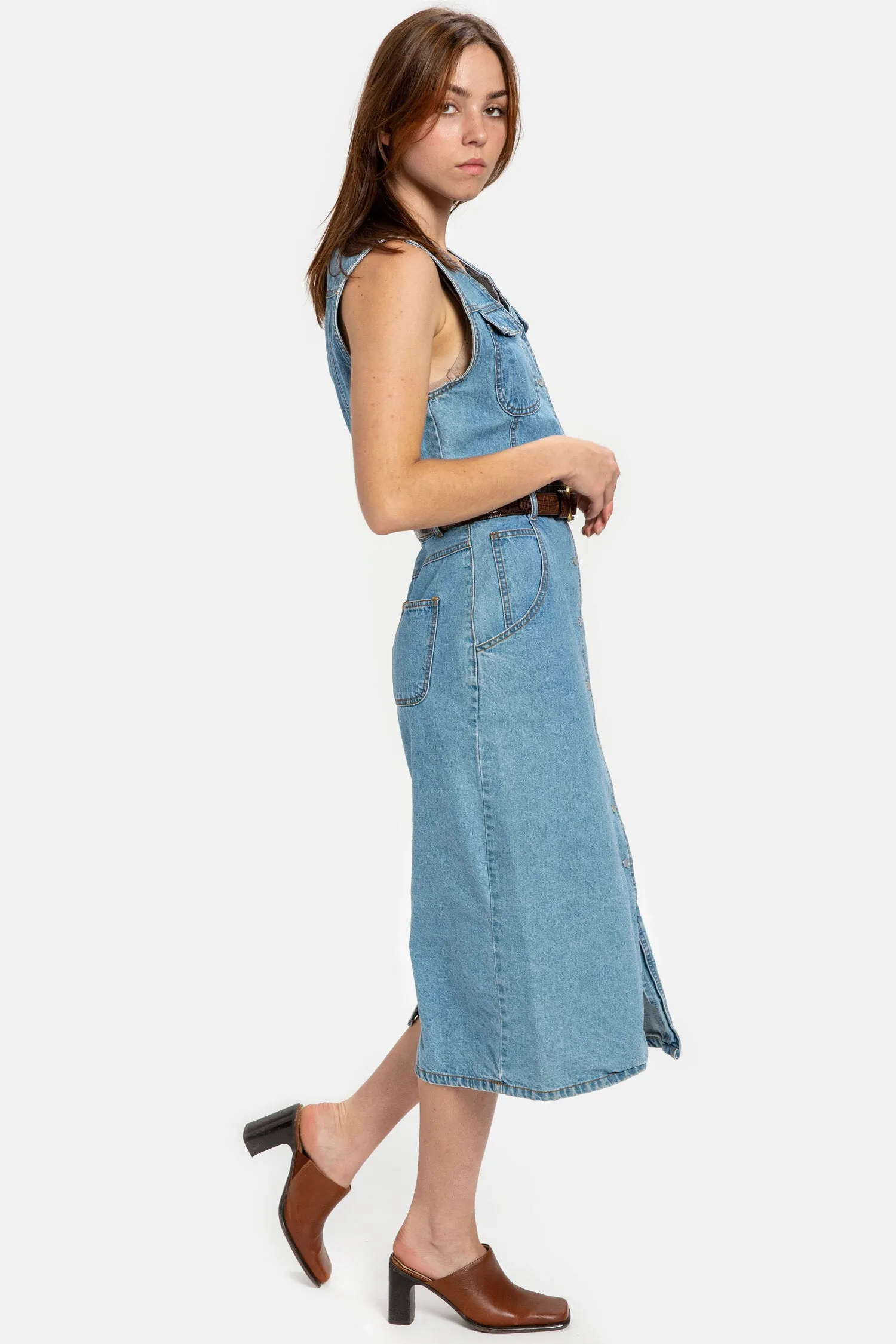 80s Sleeveless Denim Dress M