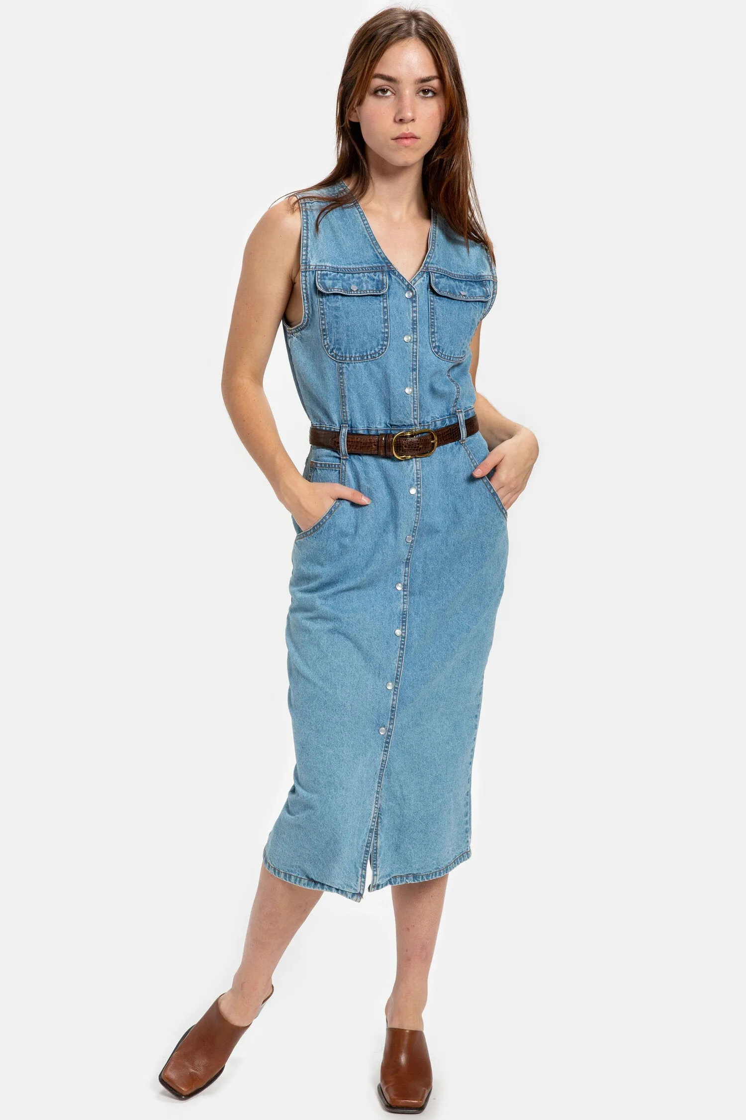 80s Sleeveless Denim Dress M