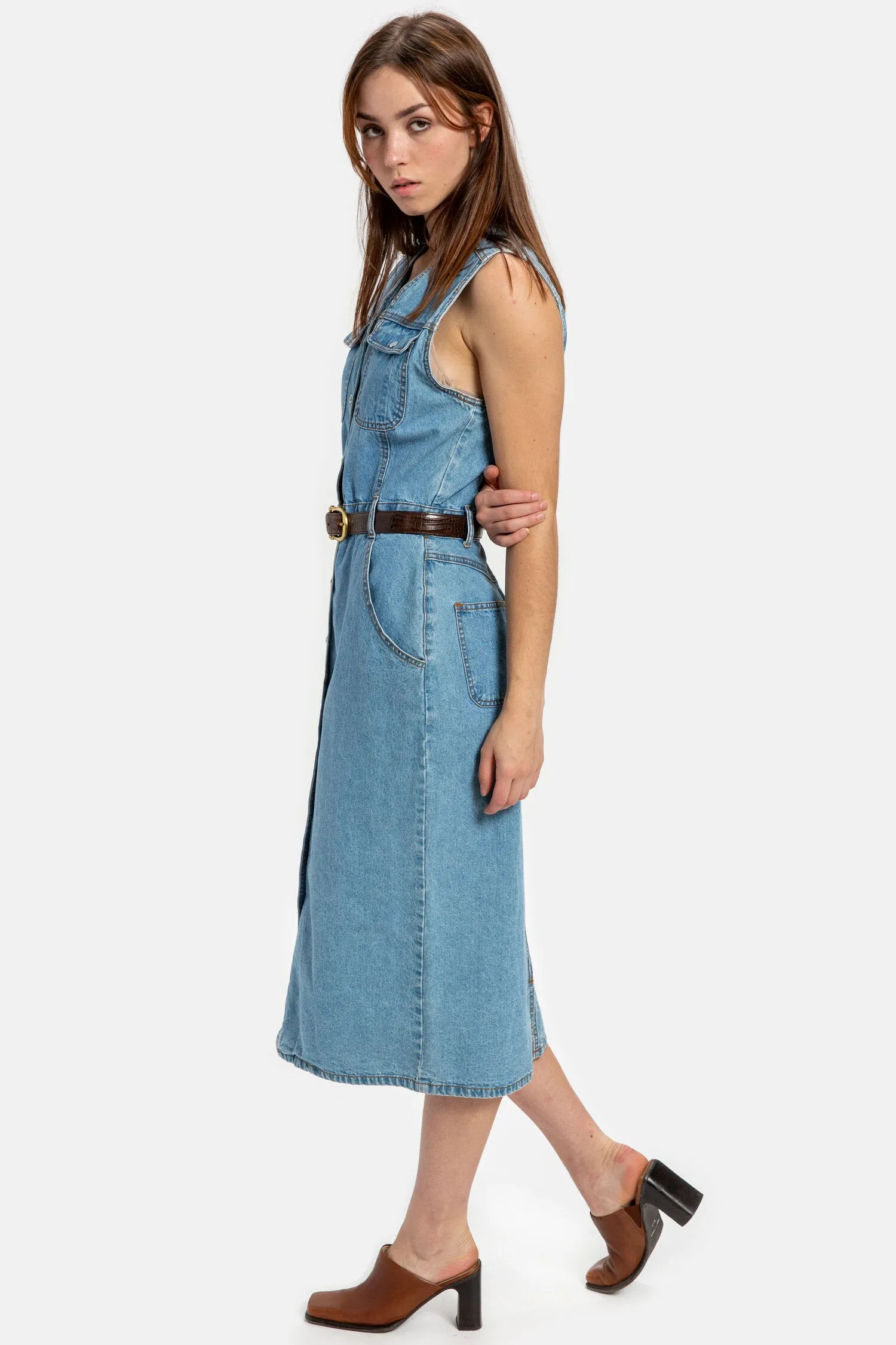 80s Sleeveless Denim Dress M