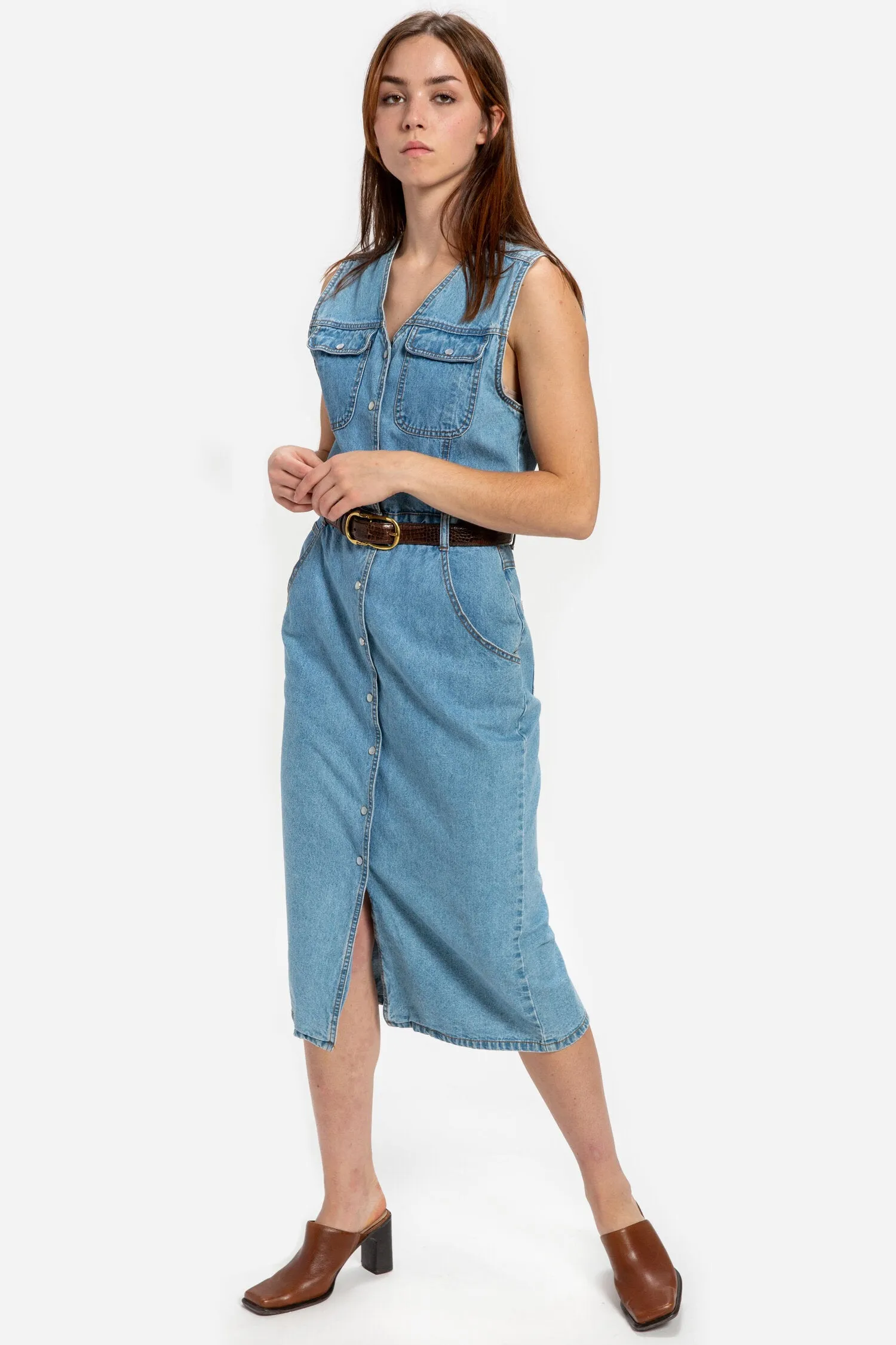 80s Sleeveless Denim Dress M