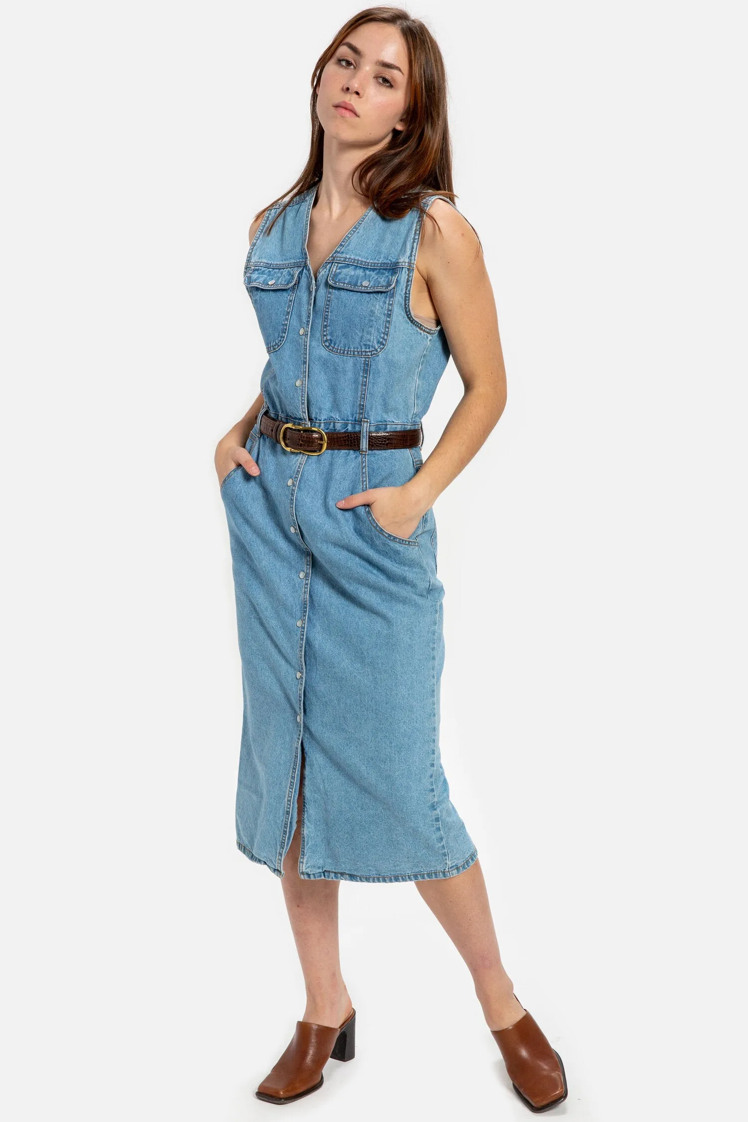 80s Sleeveless Denim Dress M