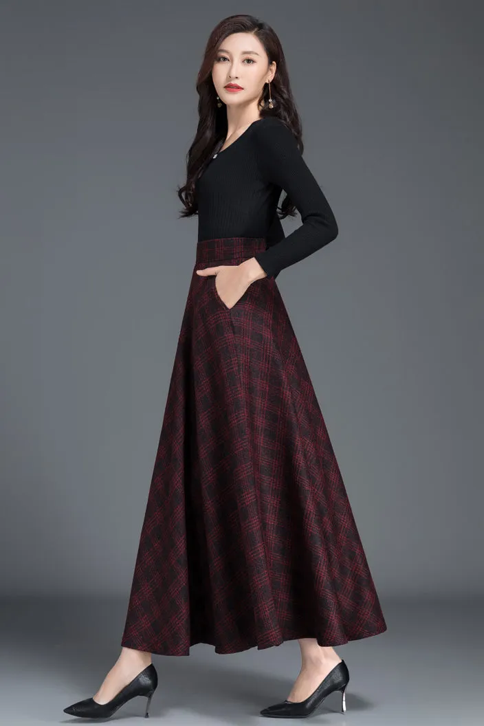 A-Line Causal Plaid Wool Skirt 3805