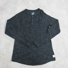 American Eagle Shirt Mens Small Black Long Sleeve Pullover Henley Tee Logo