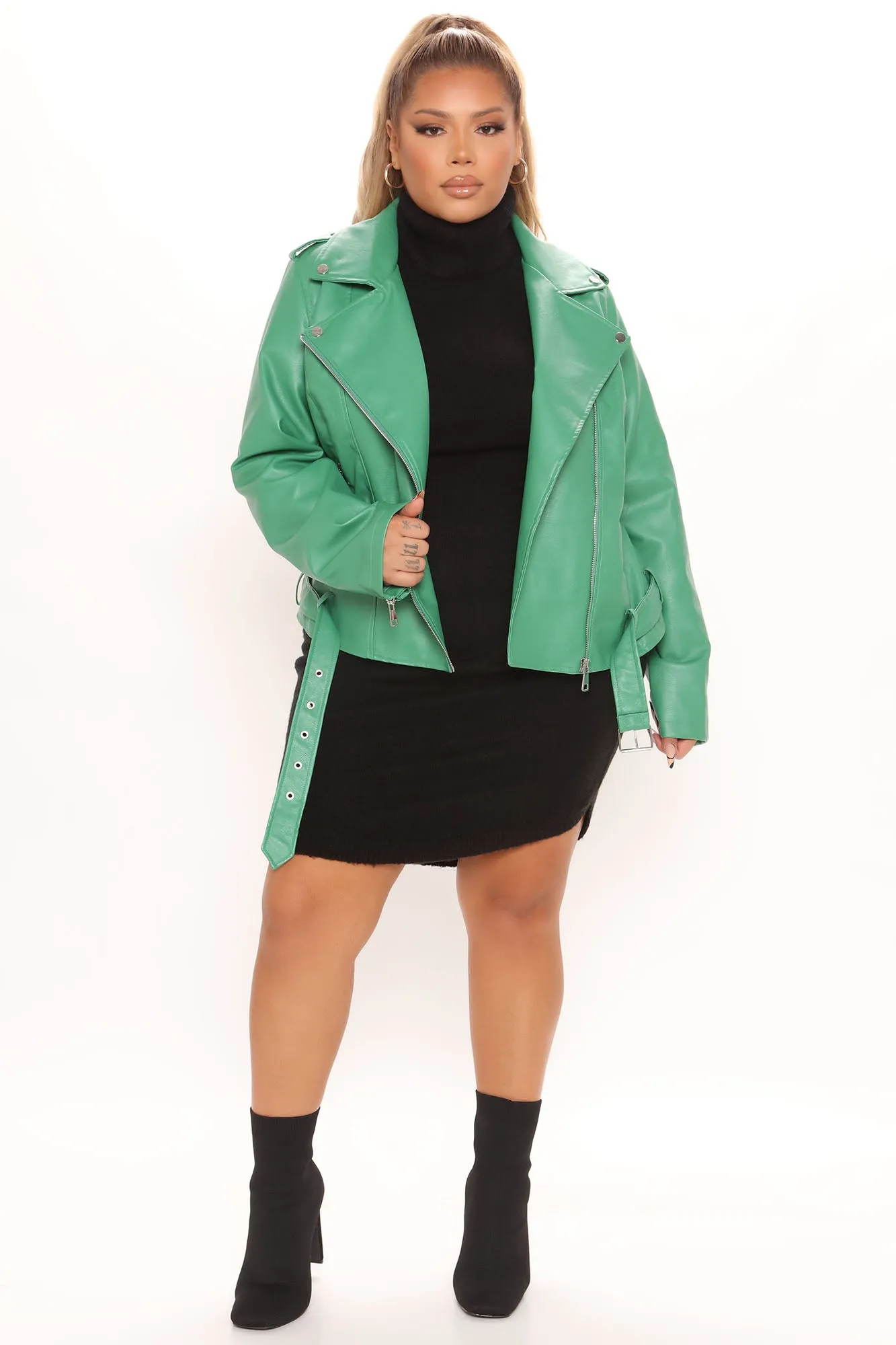 Araxie Vegan Leather Jacket - Kellygreen