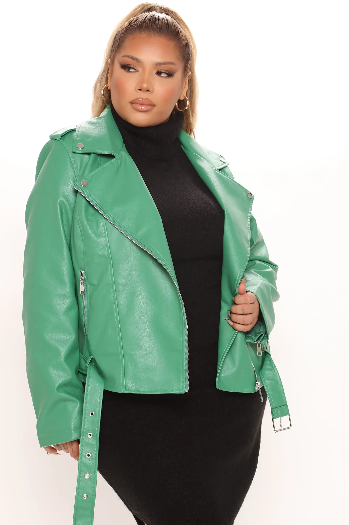 Araxie Vegan Leather Jacket - Kellygreen