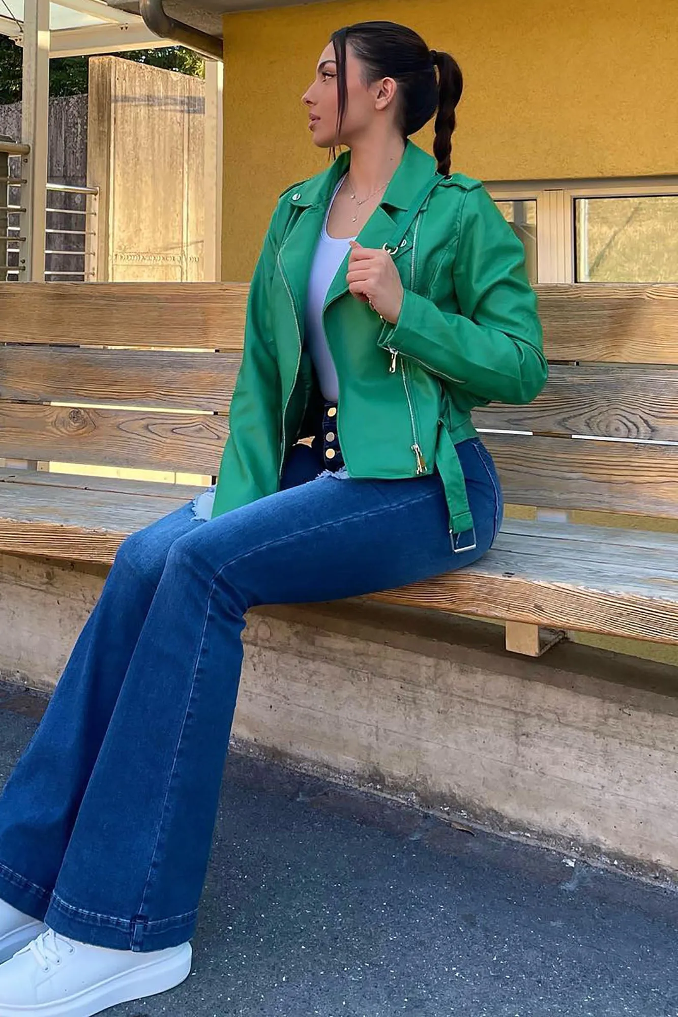 Araxie Vegan Leather Jacket - Kellygreen