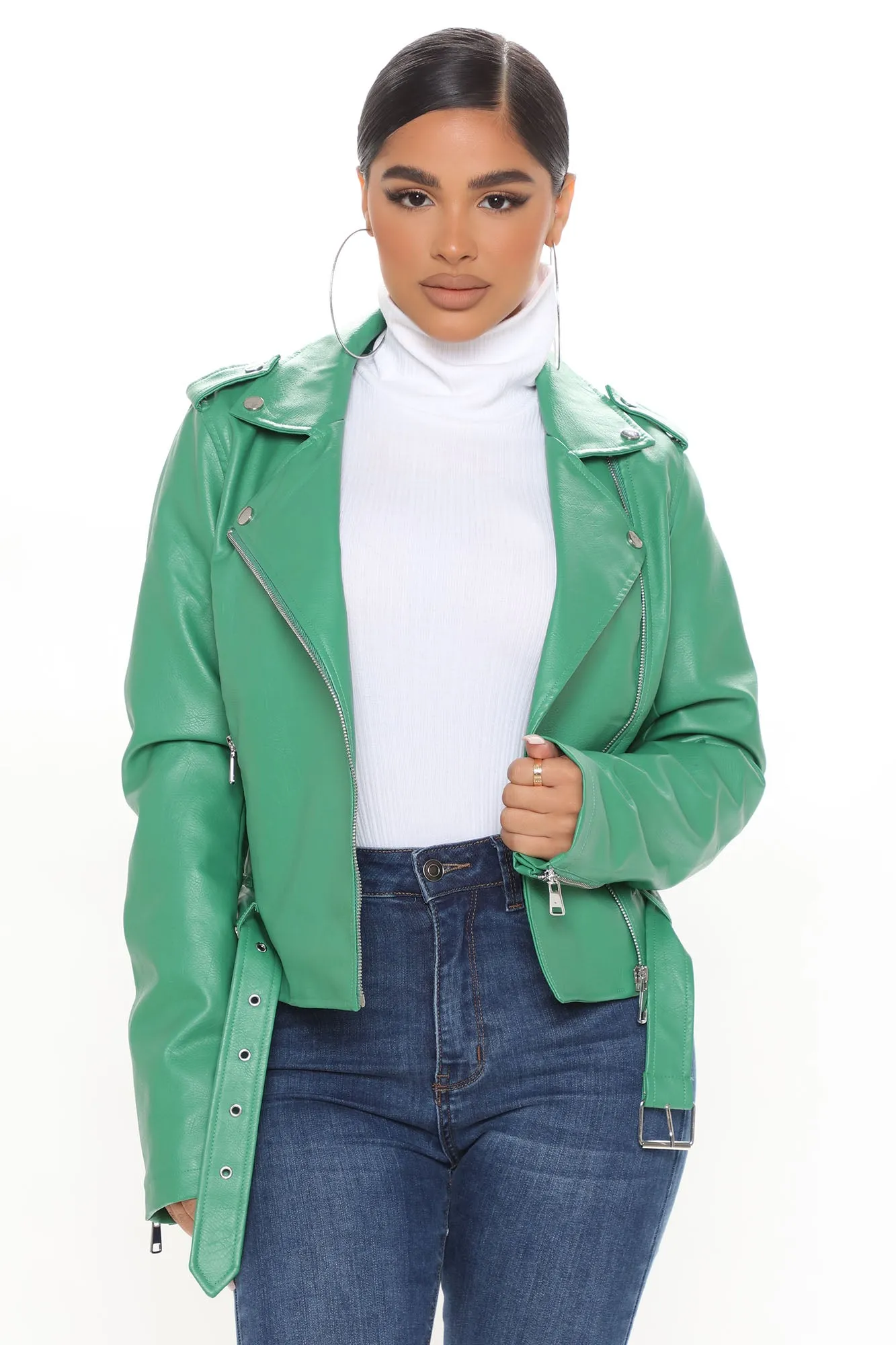 Araxie Vegan Leather Jacket - Kellygreen