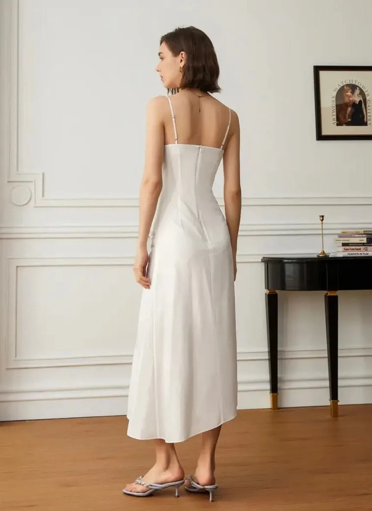 Asymmetric Cami Slip Dress in White