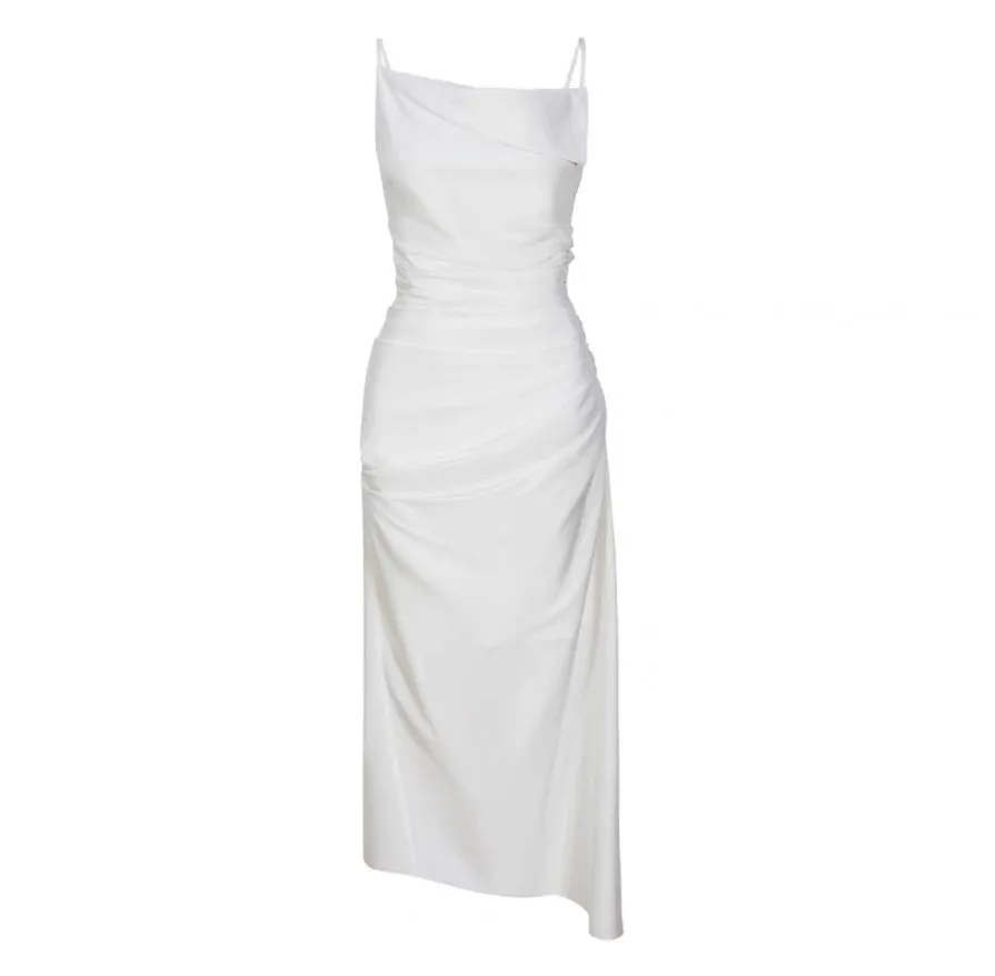 Asymmetric Cami Slip Dress in White