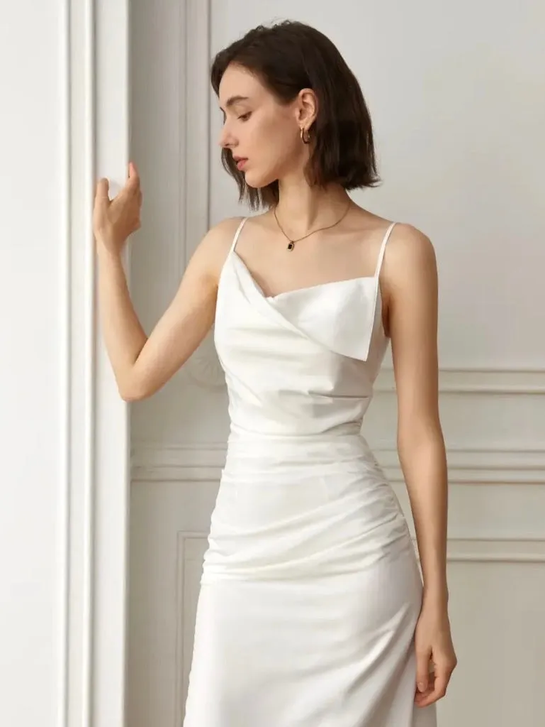 Asymmetric Cami Slip Dress in White