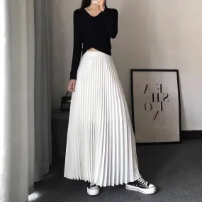 Autumn Fashion Casual High Waist Pleated Long Skirt