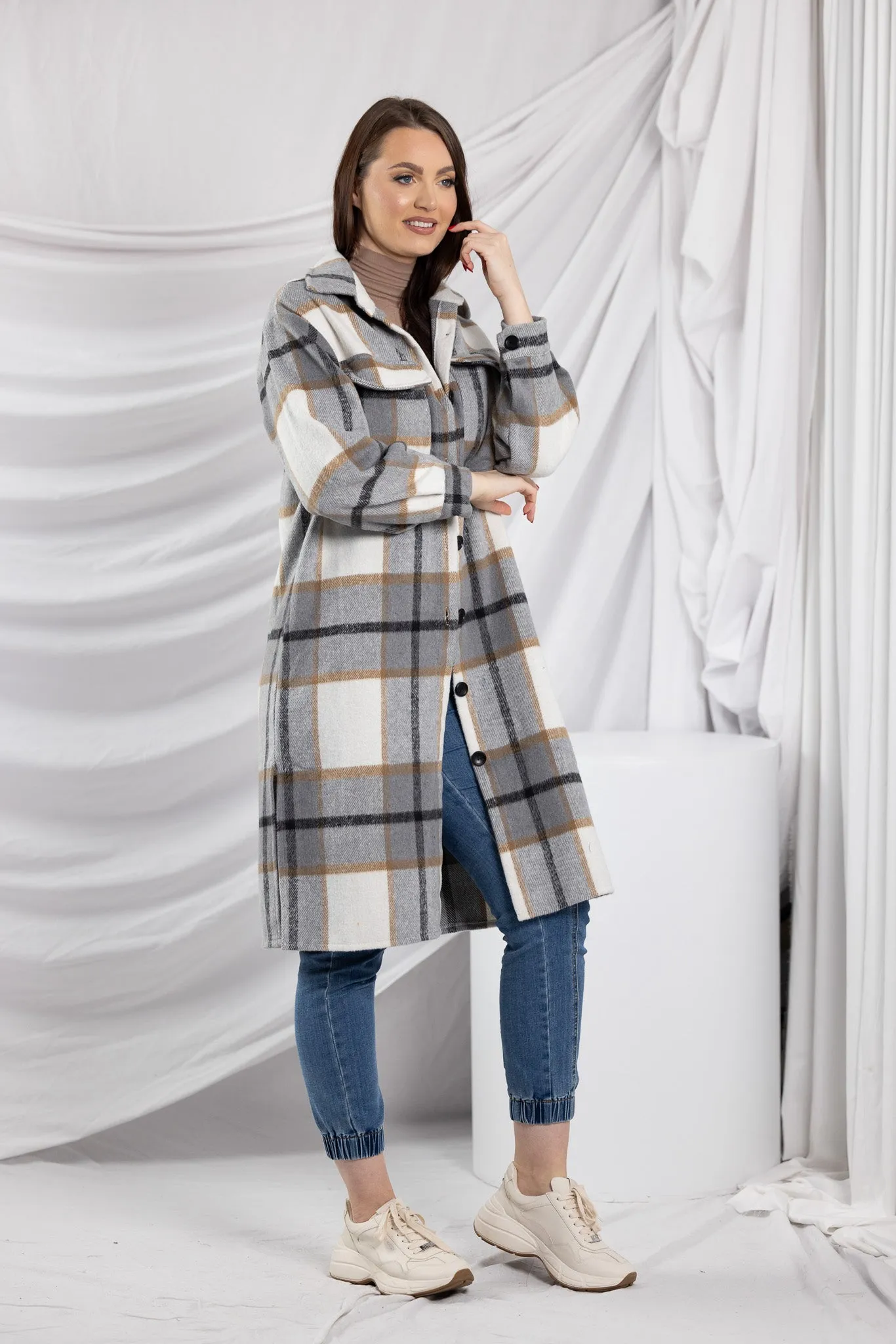 Big Check Long Jacket