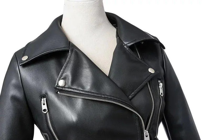 Biker Girl Black Faux Leather Jacket/Women's Vegan Leather Short Jacket