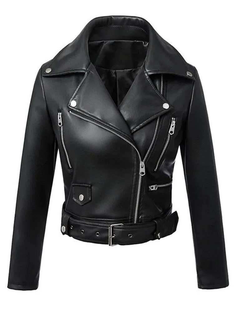 Biker Girl Black Faux Leather Jacket/Women's Vegan Leather Short Jacket