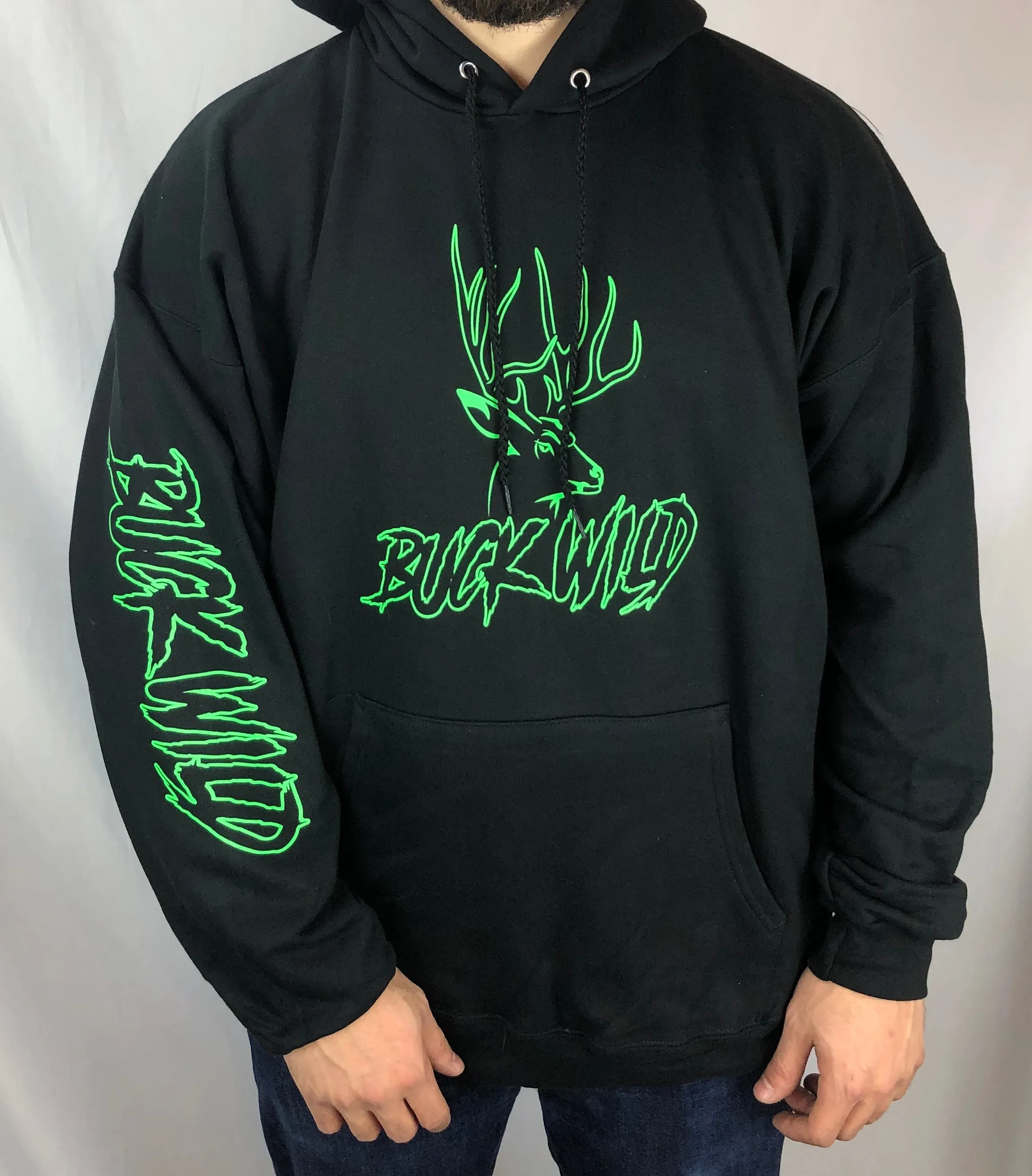 Black Buck Wild Hoodie with Green Logo