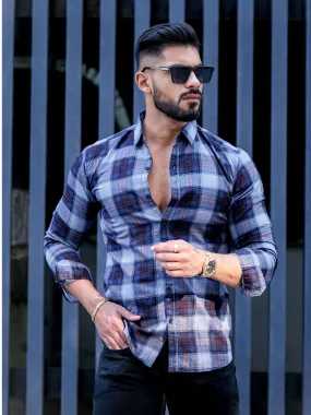 Blue Check Printed Cotton Shirt For Men