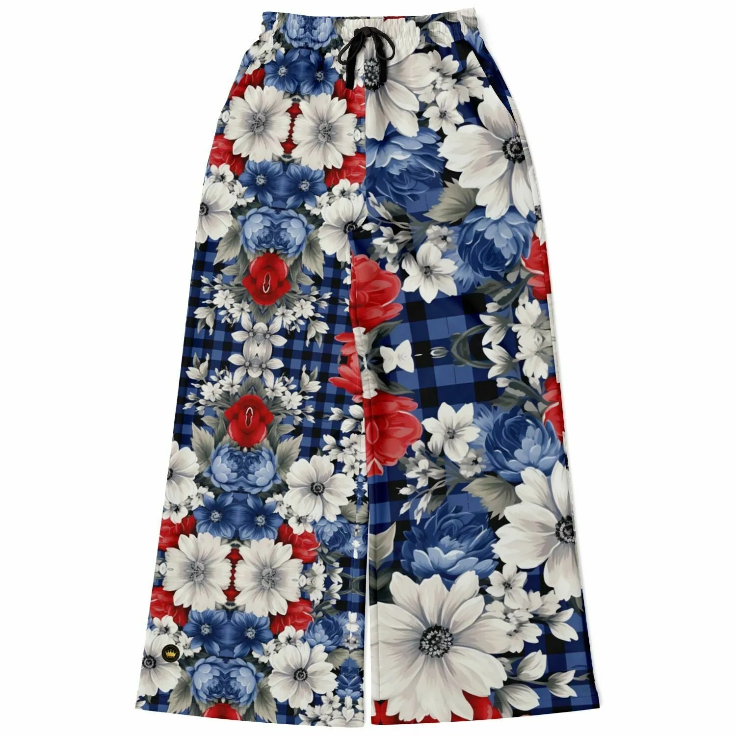 Blue Fashionista Floral Plaid Eco-Poly Wide Leg Pants