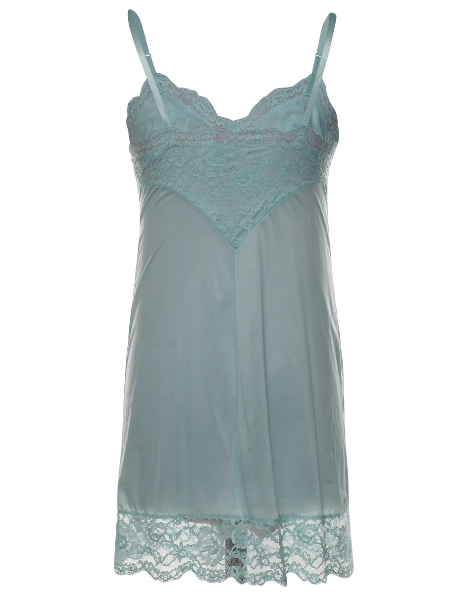 Blue Lace Trim Slip Dress - M