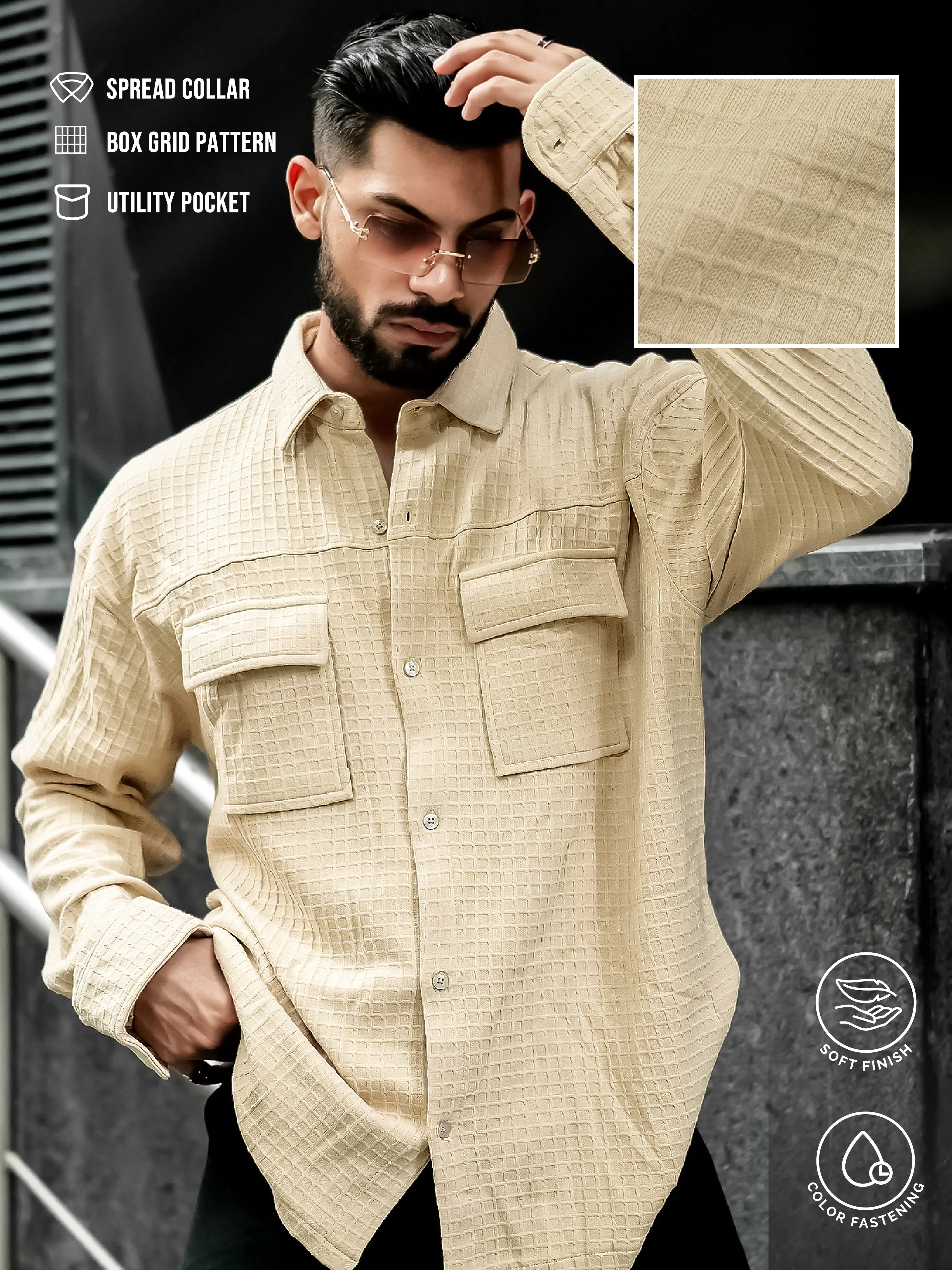 Box Grid Beige Shirt