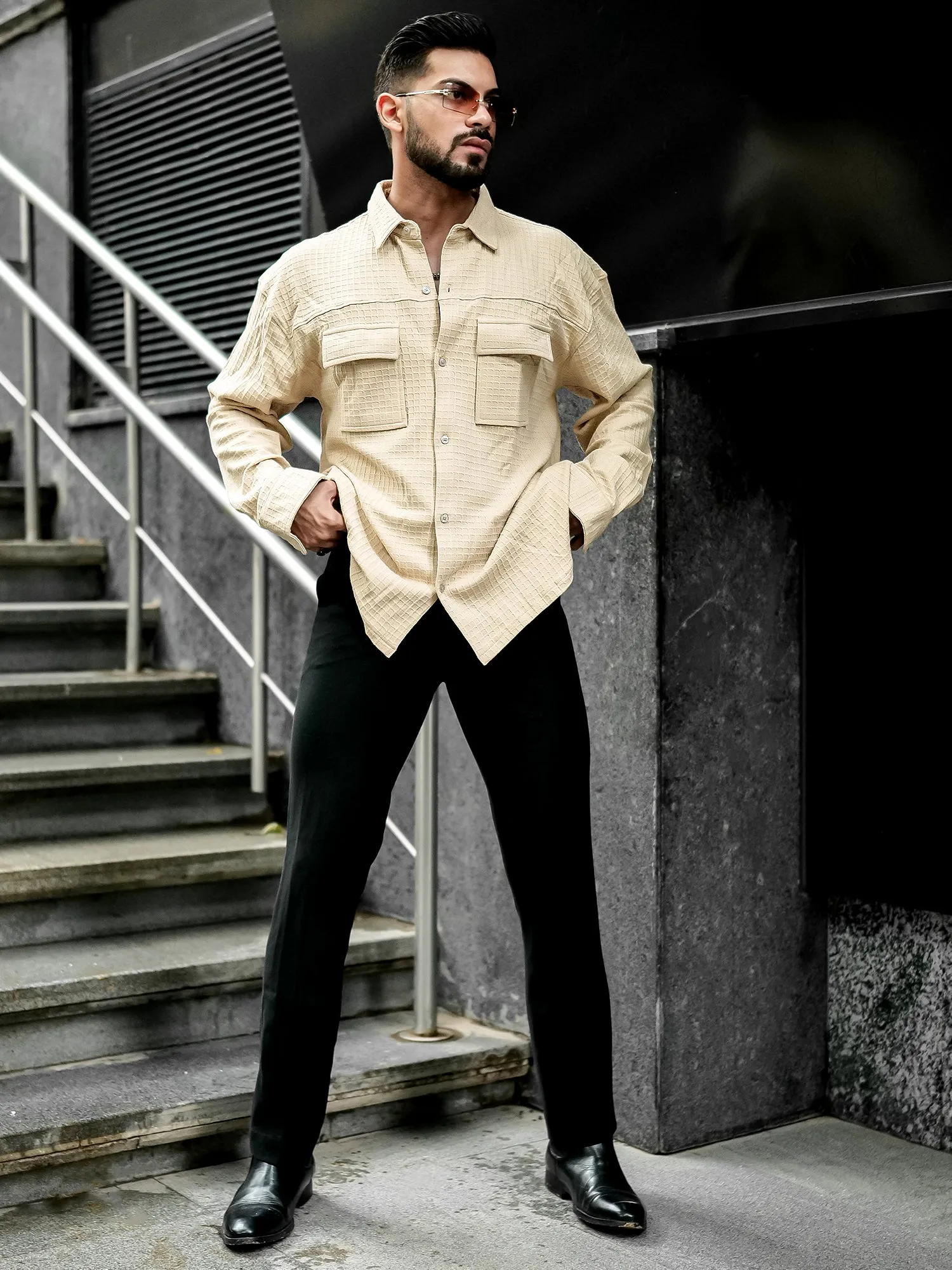 Box Grid Beige Shirt