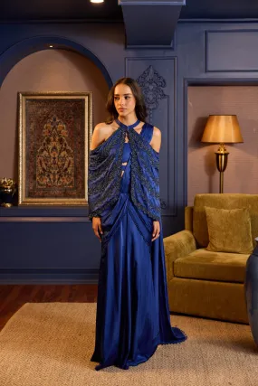 Breathtaking Blue Stitched Sari Ensemble