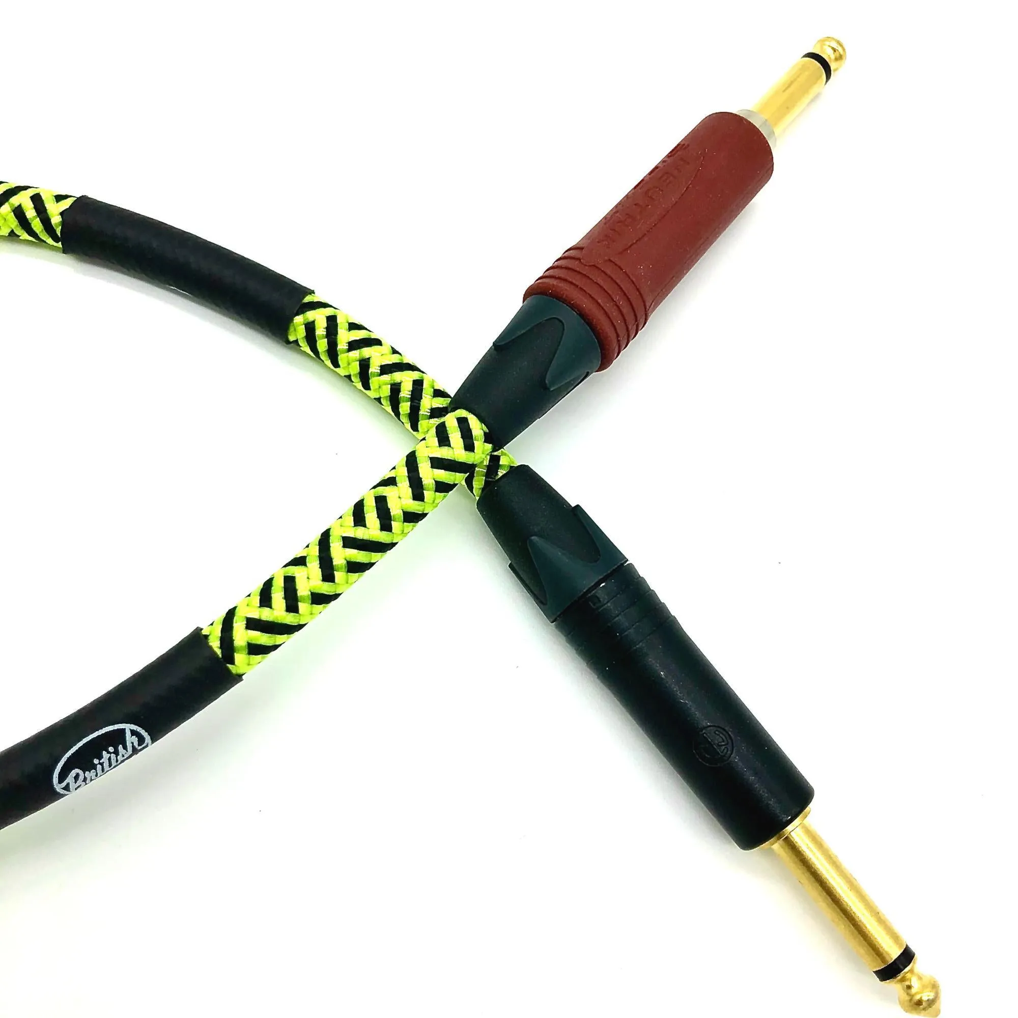 British Audio Pro Performance Silent Instrument Cable - Straight Silent to Straight (Trace Elliot Neon Green & Black Braid)