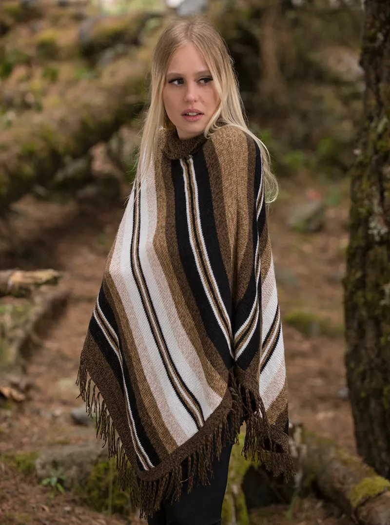 Brown Alpaca Poncho for Women