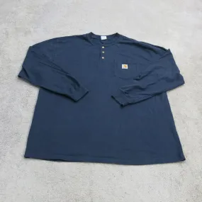 Carhartt Shirt Mens X Large Blue Henley Tee 100% Cotton WorkWear Outdoor Pocket