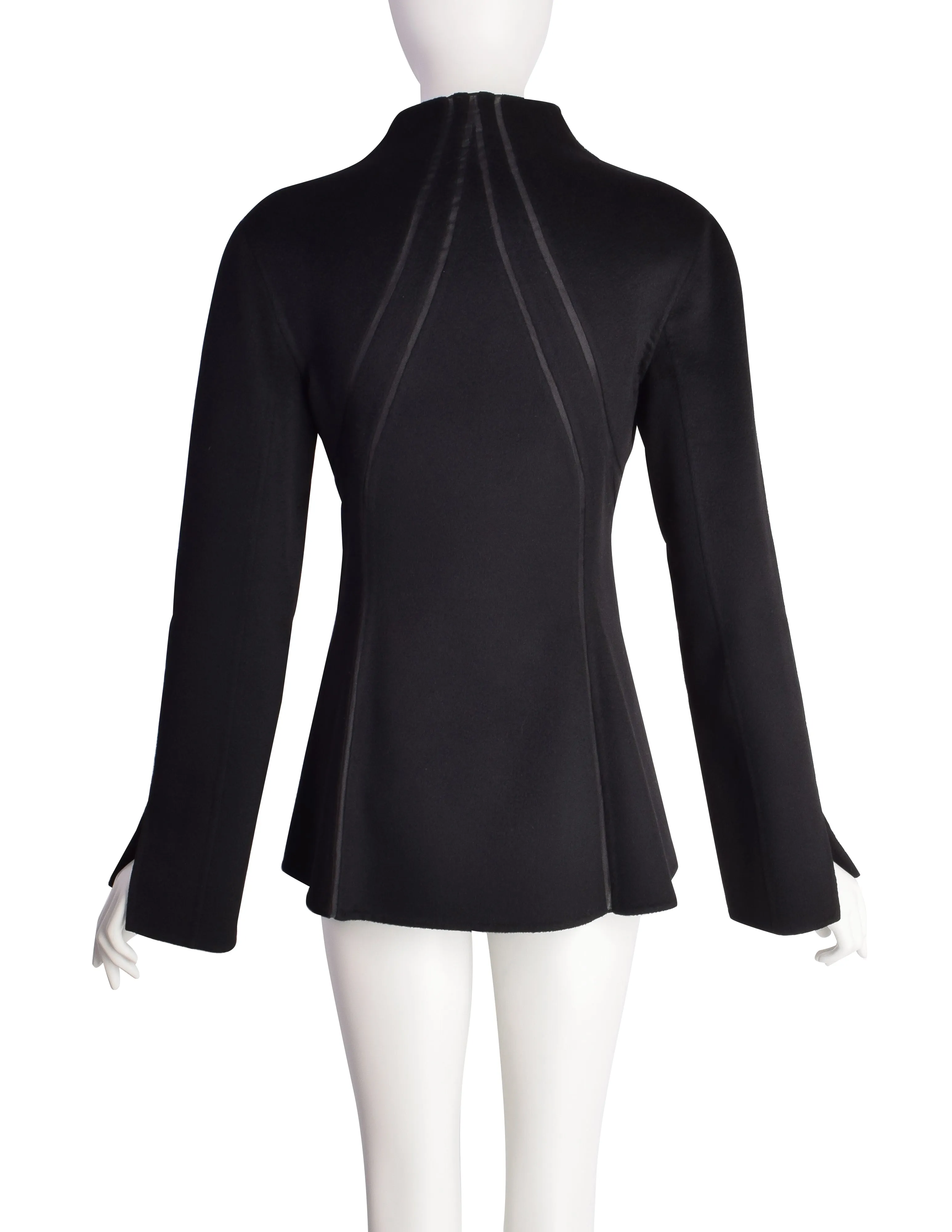 Chado Ralph Rucci Vintage Paneled Black Cashmere Mesh Inset Jacket