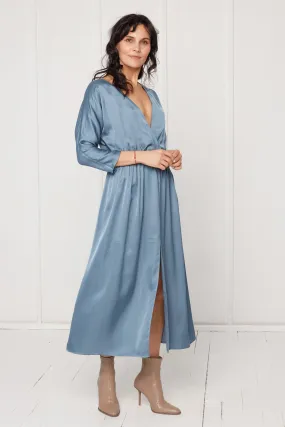 CIARA oversized kimono sleeve midi dress in stone blue