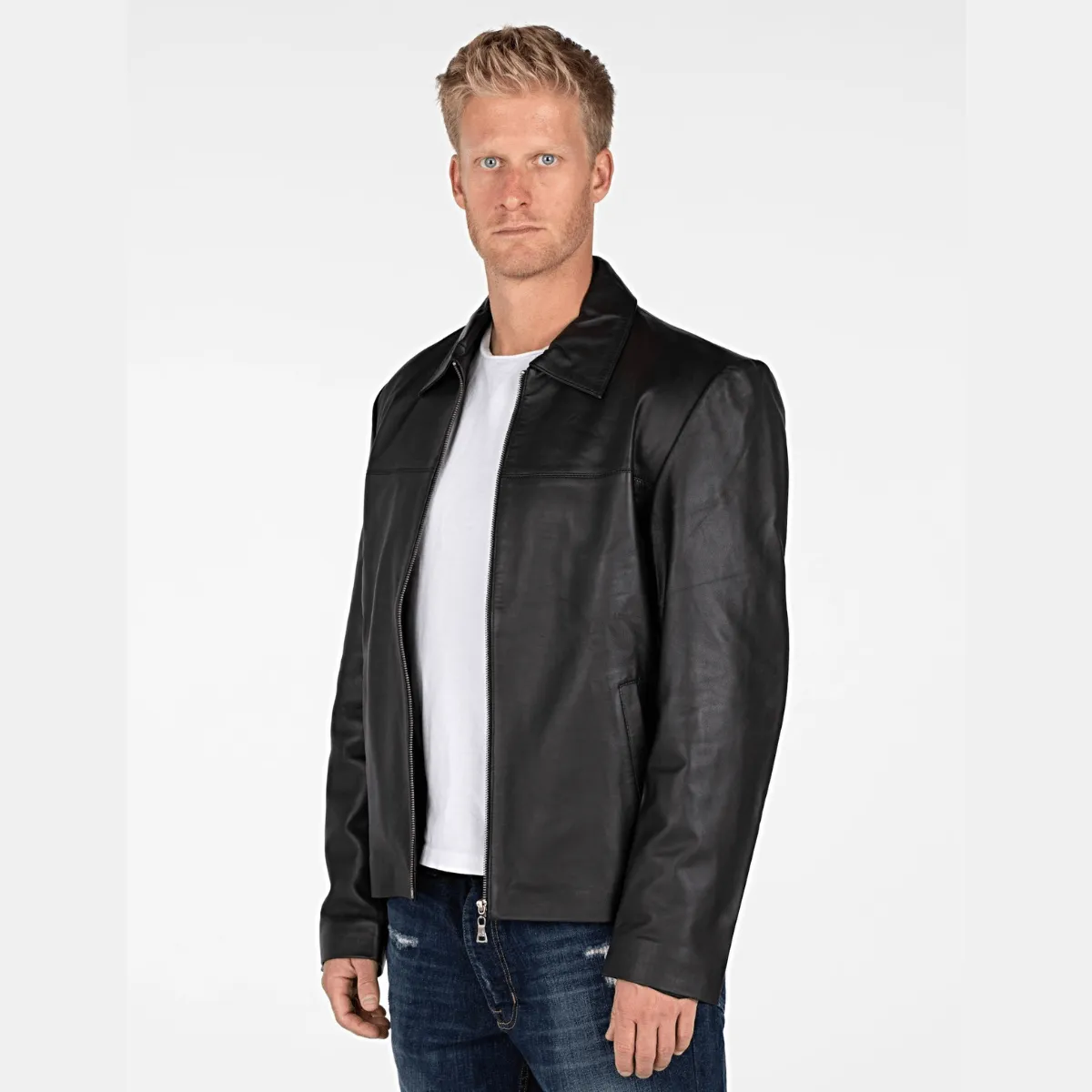 Classic Zip-Up Leather Jacket for Men