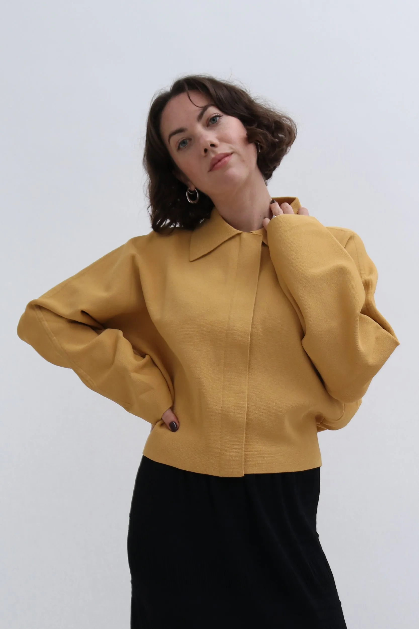 COS MUSTARD ZIP THROUGH KNIT