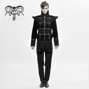 CT152 Gothic palace chinese frog floral men velvet coat with slit