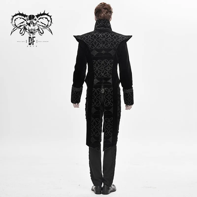 CT152 Gothic palace chinese frog floral men velvet coat with slit