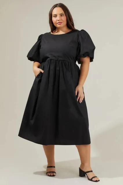 Curvy Girl Poplin Puff Sleeve Midi