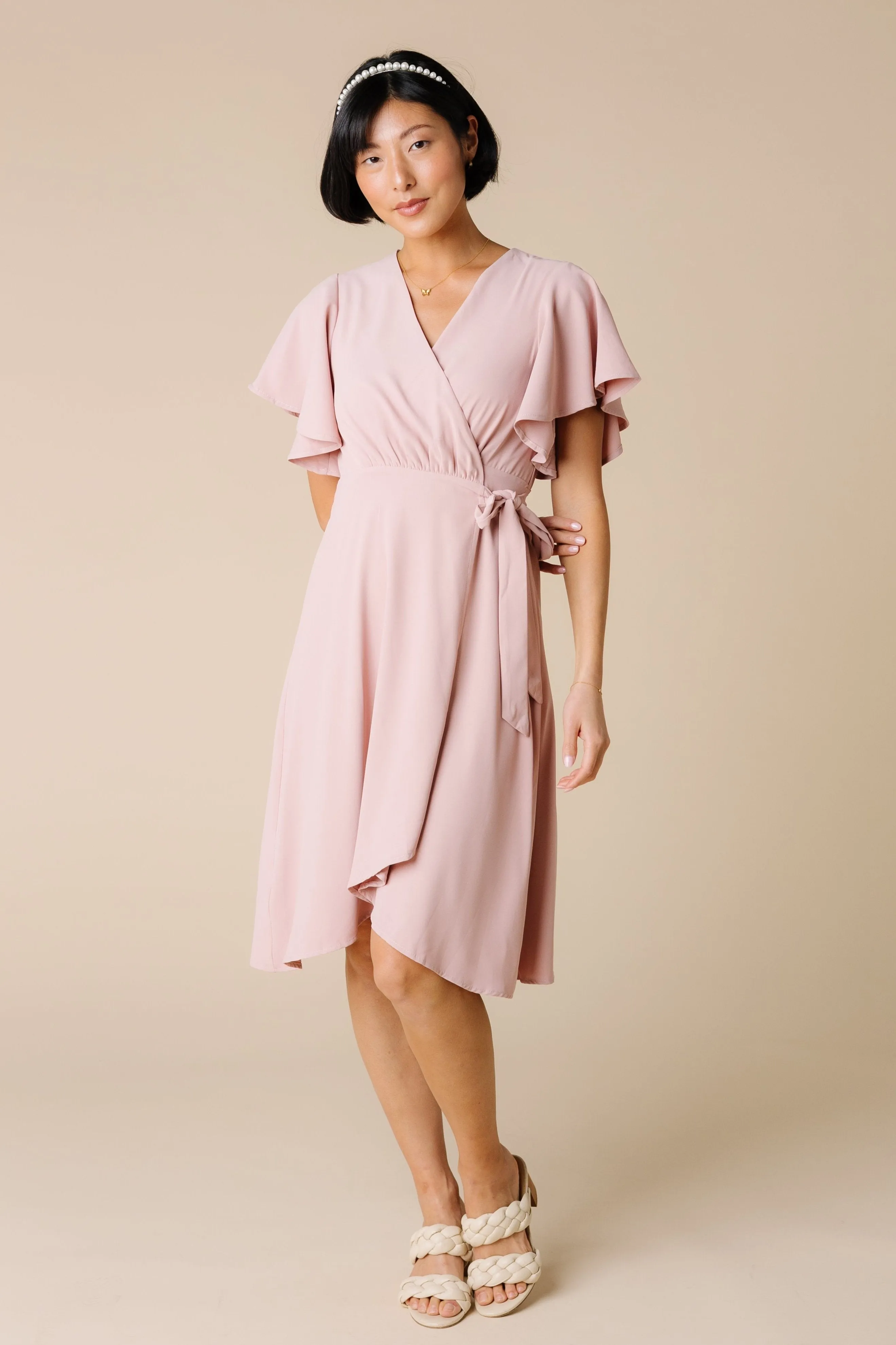 Daphne Tulip Wrap Dress - Dusty Pink