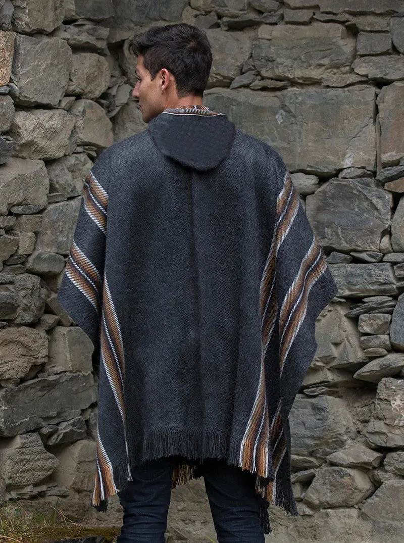 Dark Gray Hooded Poncho for Men