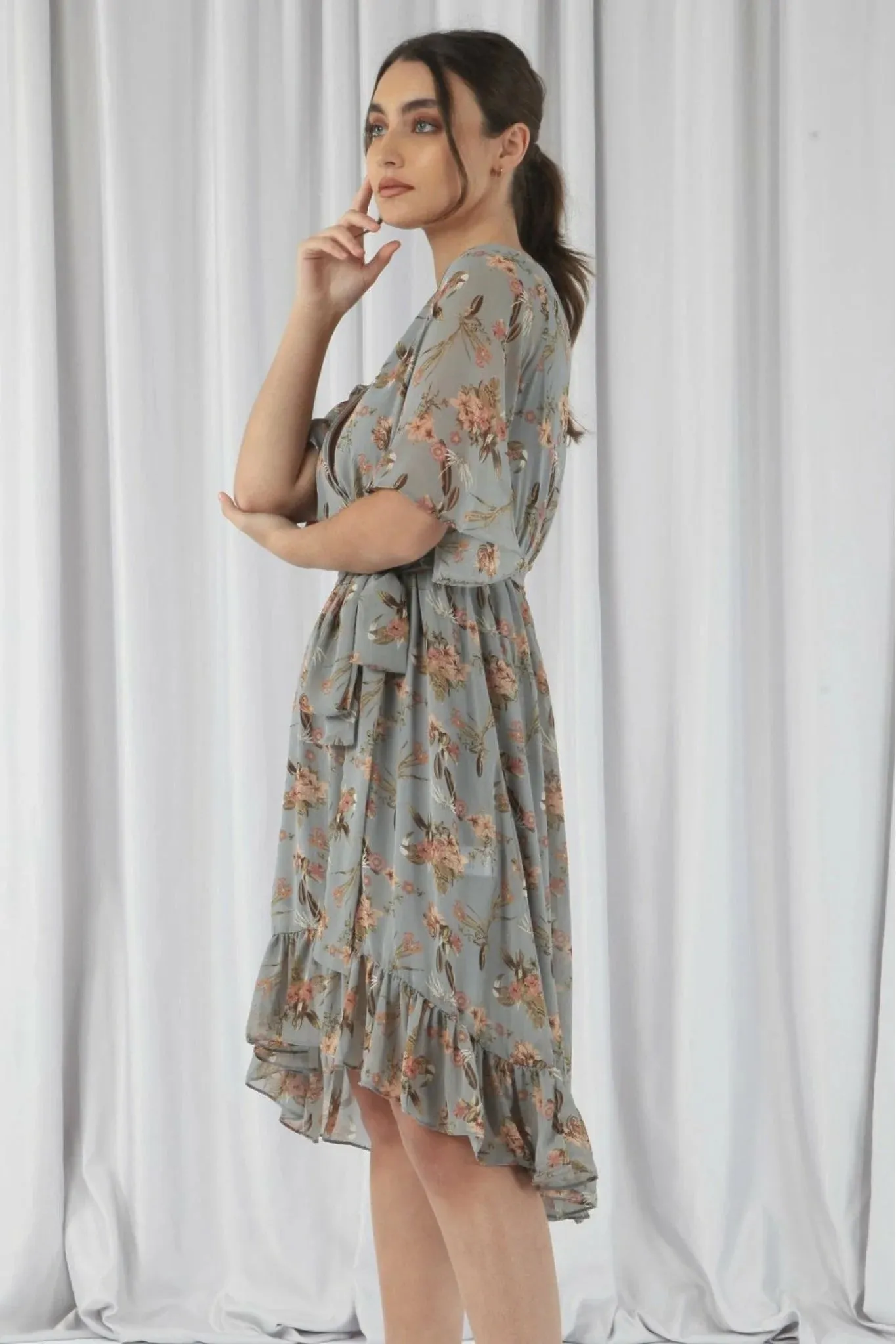 Double Second Print Dipped Back Wrap Dress