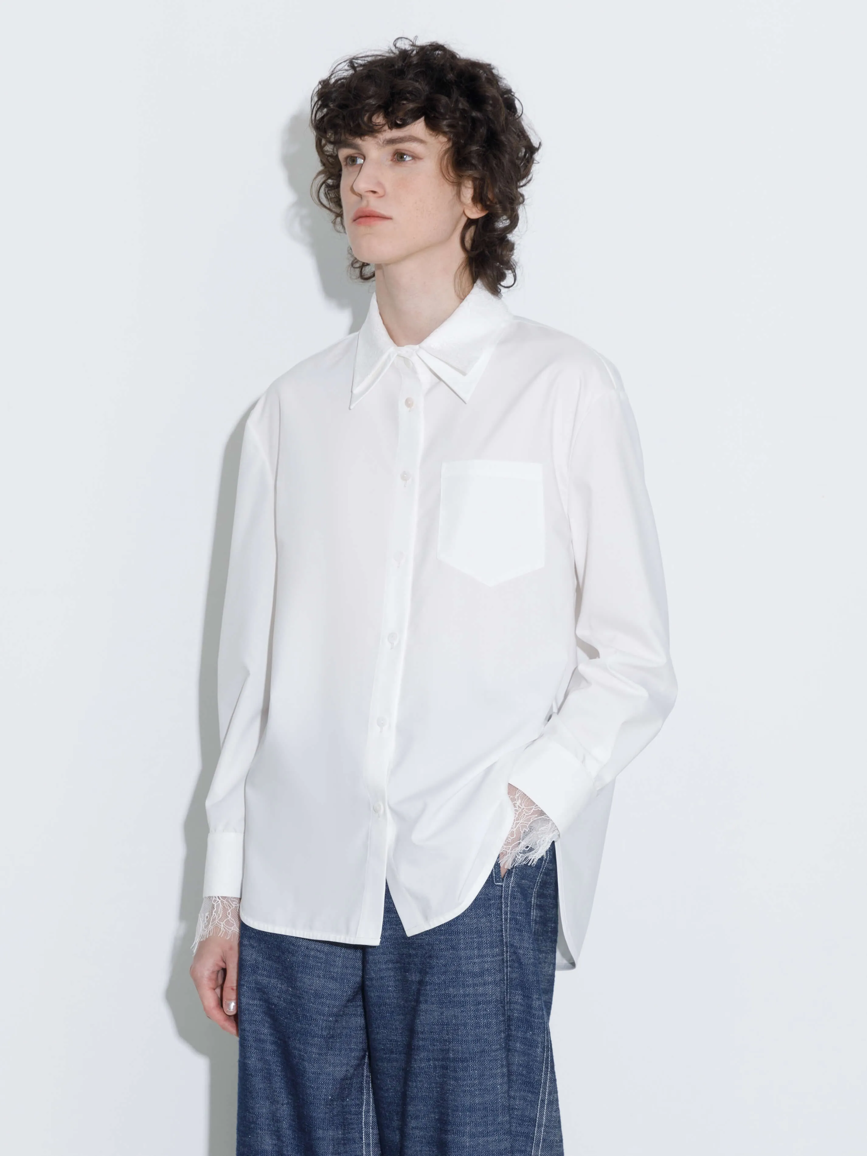 Double Wing Collar Shirt with Detachable Lace Collar