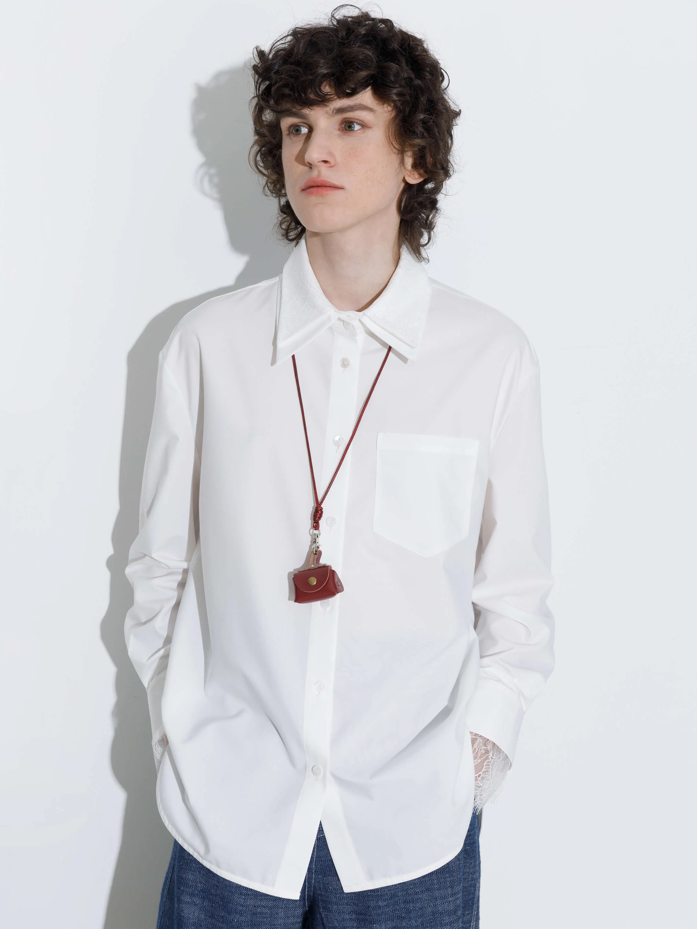 Double Wing Collar Shirt with Detachable Lace Collar