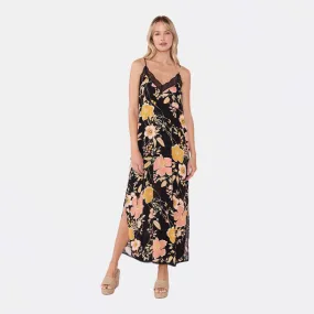 Emme Floral Slip Dress (Black   Dusty Coral)