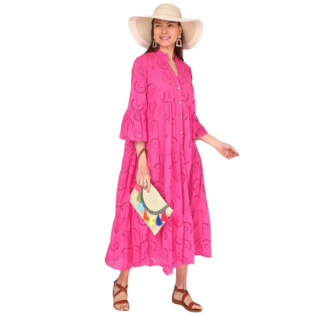 English Embroidered Long Dress: Pink