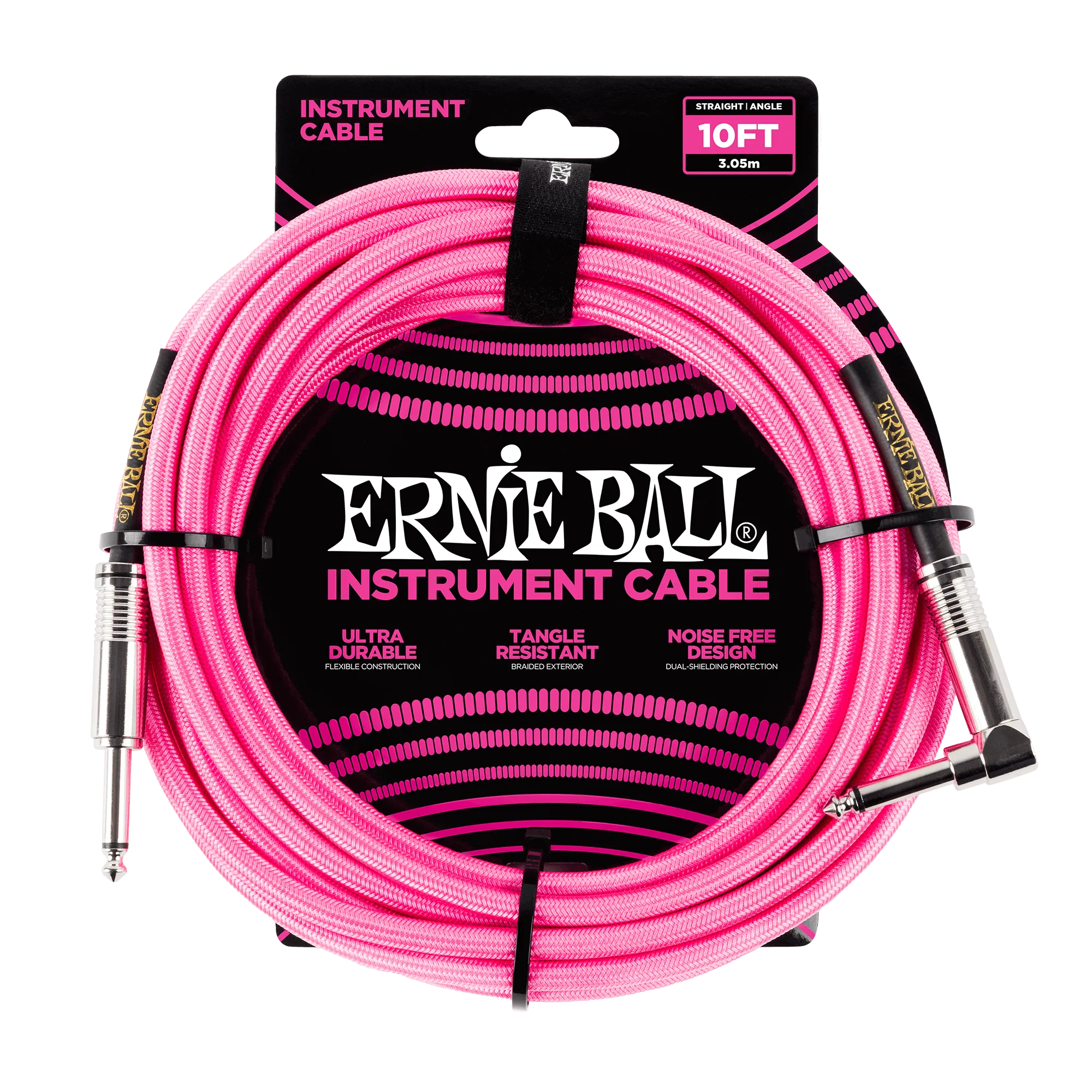 Ernie Ball 10 Braided Straight / Angle Instrument Cable - Neon Pink